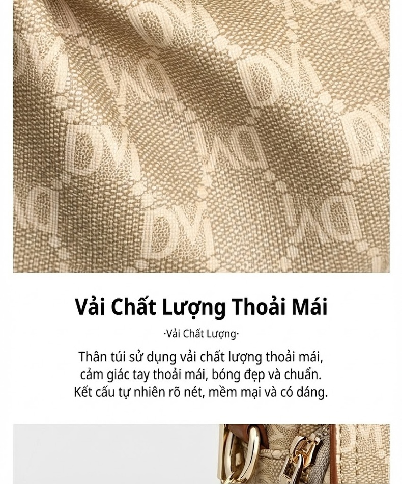 Túi Đeo Chéo Nữ Mini Dáng Tròn Họa Tiết Chữ Kèm Móc Gấu Màu Be chi tiết 11