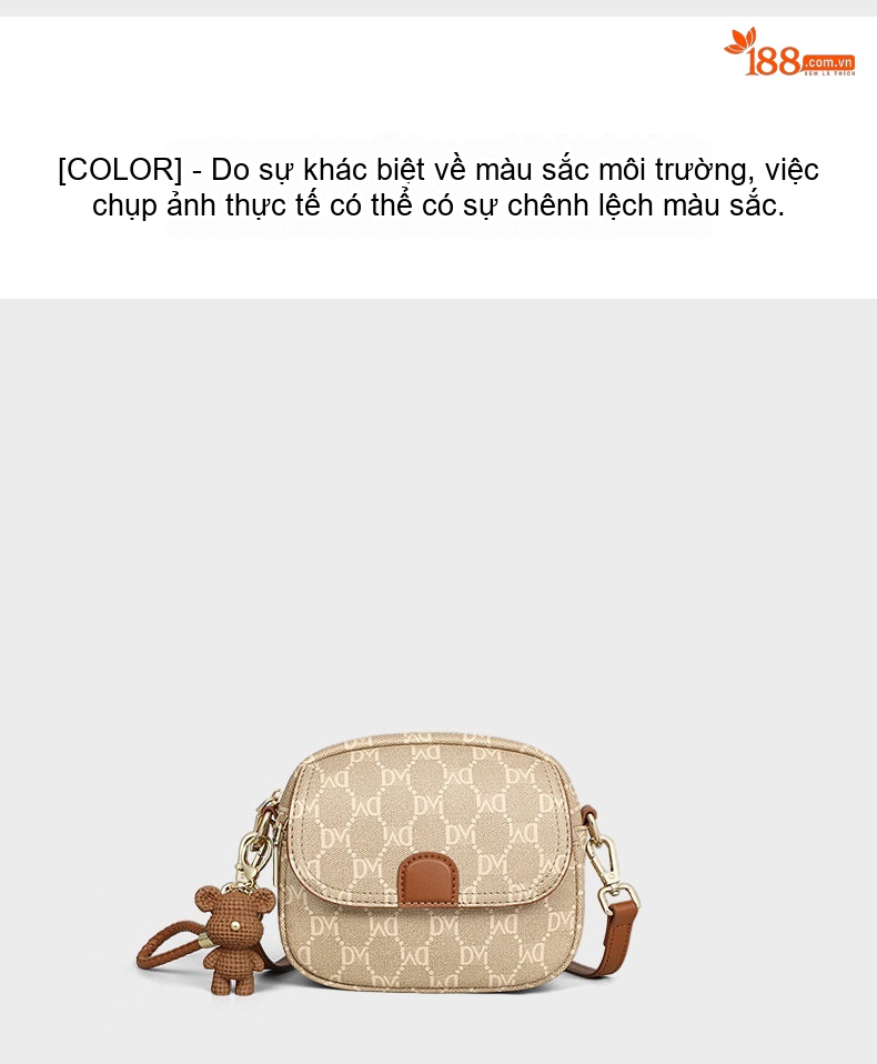 Túi Đeo Chéo Nữ Mini Dáng Tròn Họa Tiết Chữ Kèm Móc Gấu Màu Be chi tiết 6