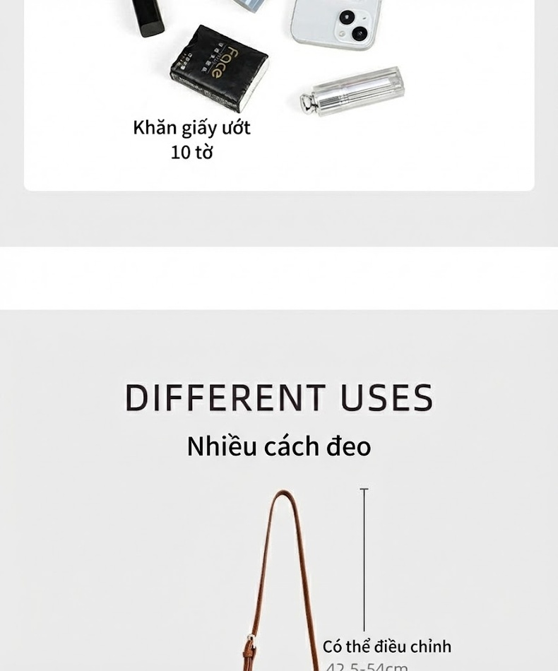 Túi Đeo Chéo Nữ Mini Dáng Tròn Họa Tiết Chữ Kèm Móc Gấu Màu Be chi tiết 9