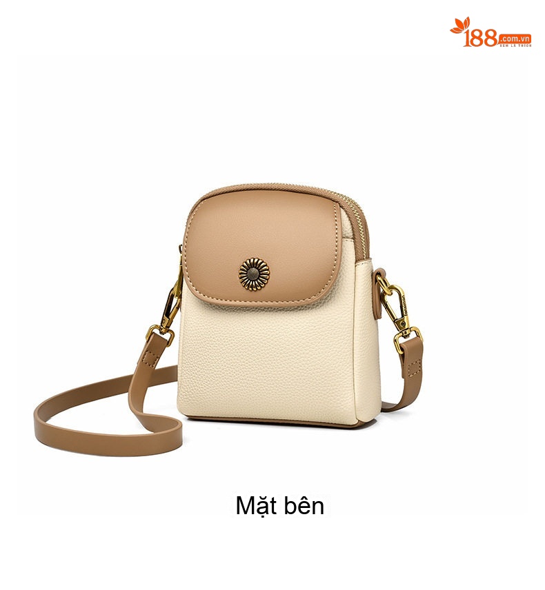 Túi Đeo Chéo Nữ Mini Đựng Điện Thoại Da Bóng Phong Cách Hàn Quốc Màu Kem, Nâu, Đen chi tiết 8