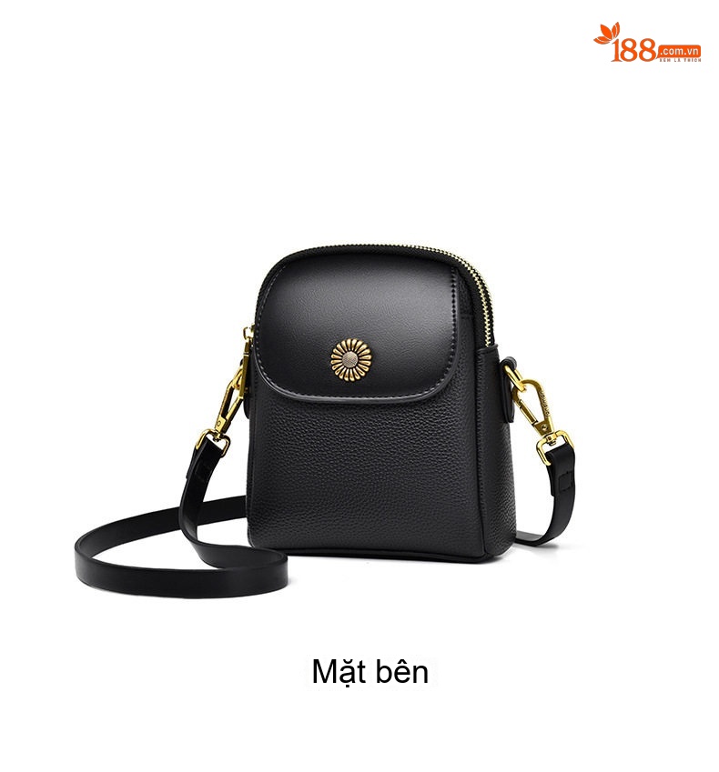 Túi Đeo Chéo Nữ Mini Đựng Điện Thoại Da Bóng Phong Cách Hàn Quốc Màu Kem, Nâu, Đen chi tiết 12