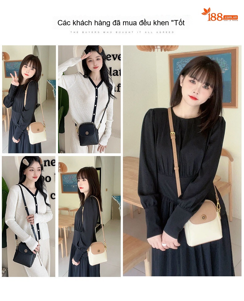 Túi Đeo Chéo Nữ Mini Đựng Điện Thoại Da Bóng Phong Cách Hàn Quốc Màu Kem, Nâu, Đen chi tiết 3