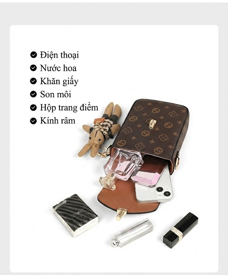 Túi Đeo Chéo Nữ Mini Đựng Điện Thoại Phong Cách Thời Trang Màu Nâu chi tiết 7