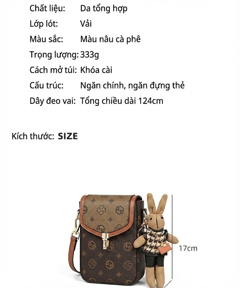 Túi Đeo Chéo Nữ Mini Đựng Điện Thoại Phong Cách Thời Trang Màu Nâu chi tiết 3