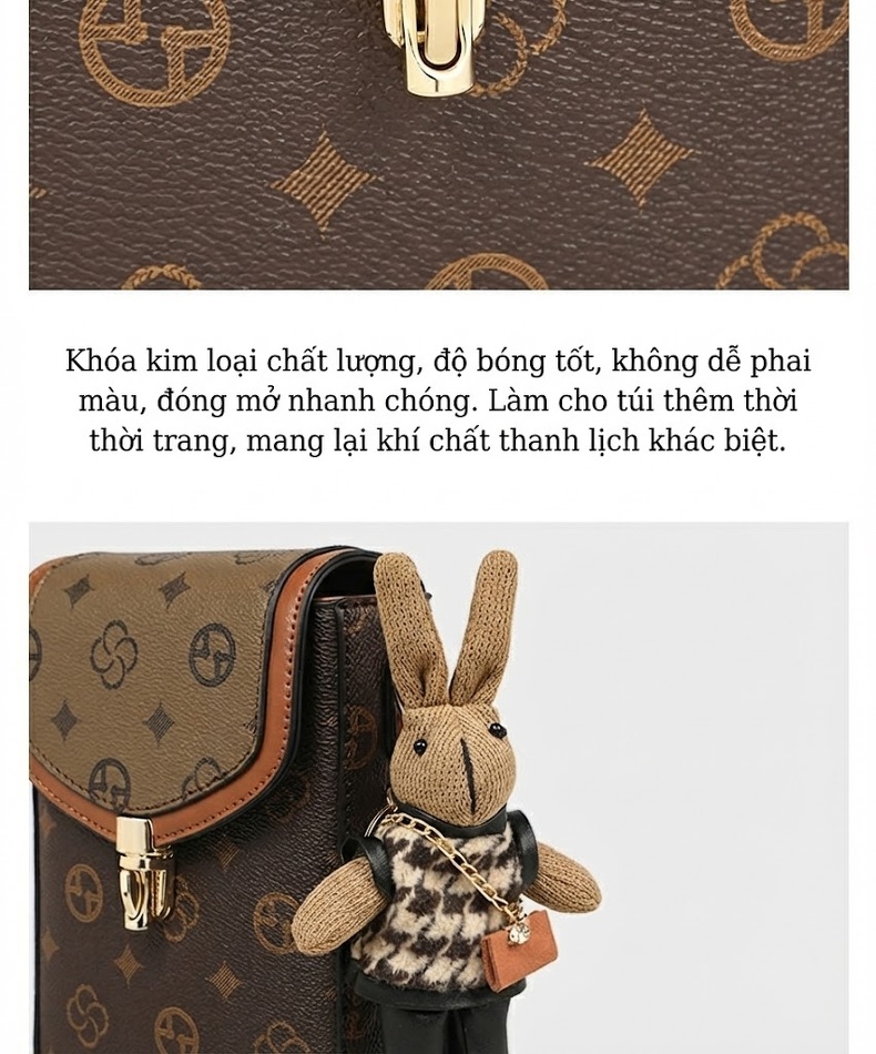 Túi Đeo Chéo Nữ Mini Đựng Điện Thoại Phong Cách Thời Trang Màu Nâu chi tiết 11