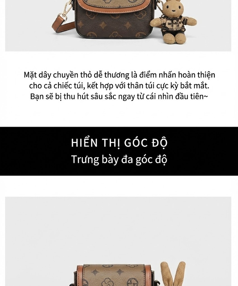 Túi Đeo Chéo Nữ Mini Đựng Điện Thoại Phong Cách Thời Trang Màu Nâu chi tiết 12
