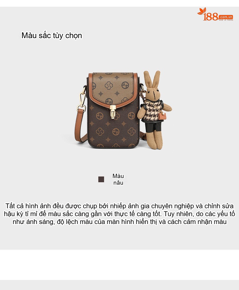 Túi Đeo Chéo Nữ Mini Đựng Điện Thoại Phong Cách Thời Trang Màu Nâu chi tiết 5
