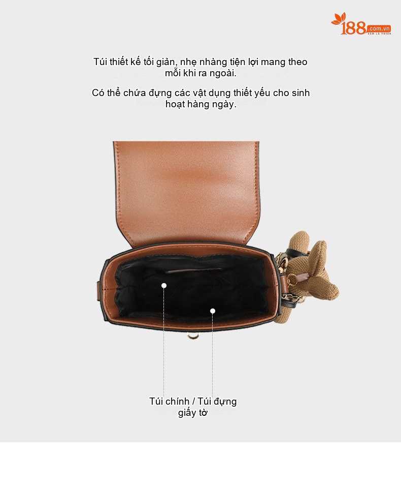 Túi Đeo Chéo Nữ Mini Đựng Điện Thoại Phong Cách Thời Trang Màu Nâu chi tiết 6