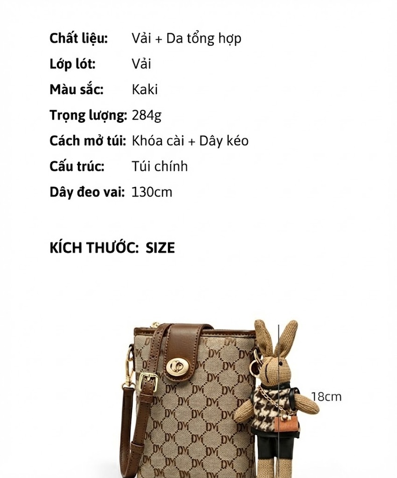 Túi đeo chéo nữ mini hình thùng nước họa tiết chữ in chìm phong cách thanh lịch chi tiết 4