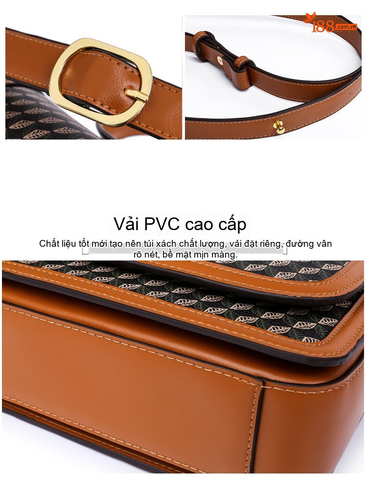 Túi Đeo Chéo Nữ Mini Họa Tiết Hình Học Dây Đeo Vai Da Màu Nâu, Đen chi tiết 3
