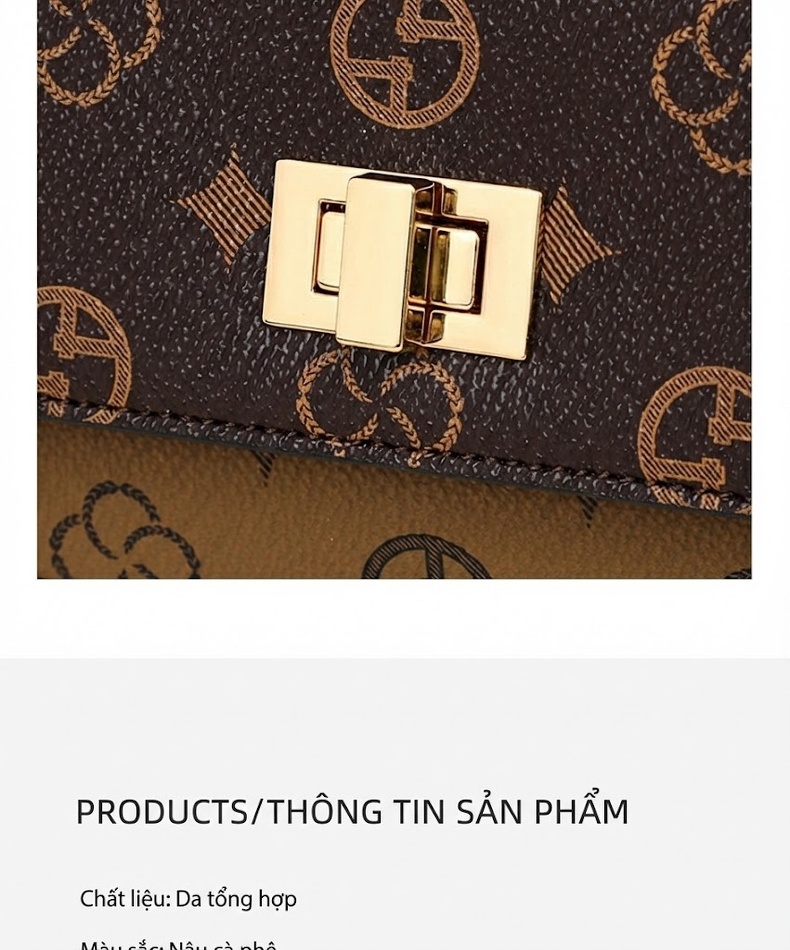 Túi Đeo Chéo Nữ Mini Họa Tiết Vintage Dây Xích Phong Cách Sang Trọng Màu Nâu Đậm, Nâu Nhạt chi tiết 5
