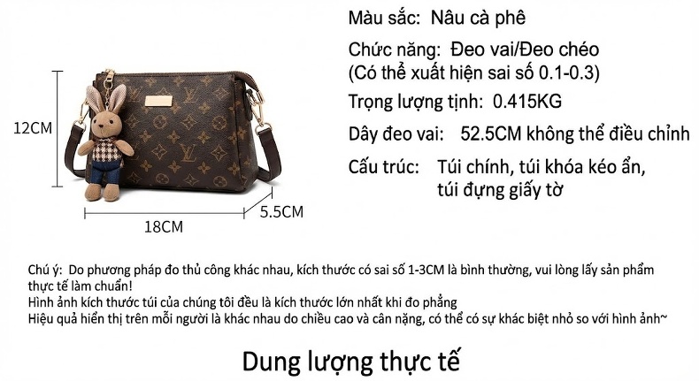 Túi Đeo Chéo Nữ Mini Họa Tiết Vintage Dây Xích Phong Cách Sang Trọng Màu Nâu Đậm, Nâu Nhạt chi tiết 6