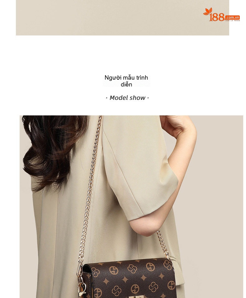 Túi Đeo Chéo Nữ Mini Họa Tiết Vintage Dây Xích Phong Cách Sang Trọng Màu Nâu Đậm, Nâu Nhạt chi tiết 9