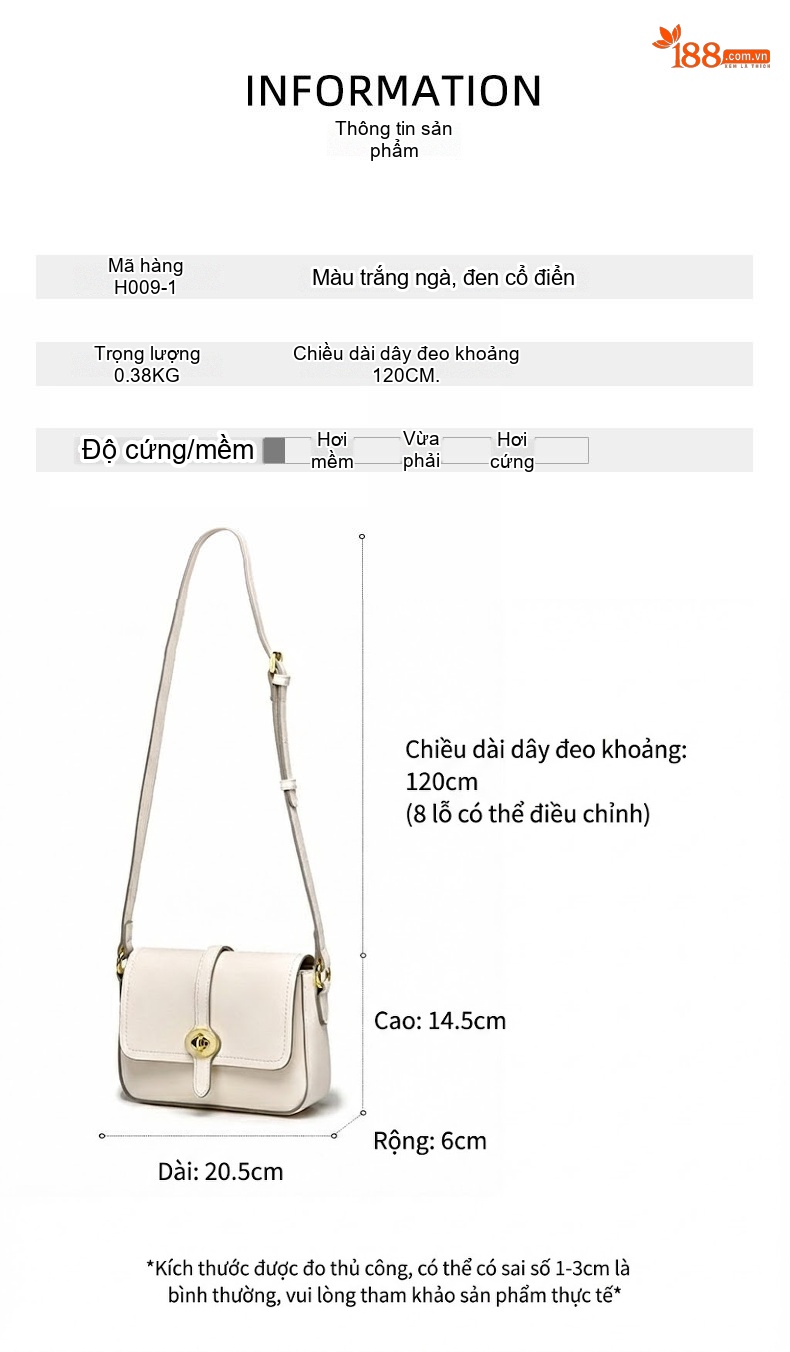 Túi Đeo Chéo Nữ Mini Phom Vuông Nhỏ Gọn Bề Mặt Da Bóng Màu Trắng, Đen chi tiết 2