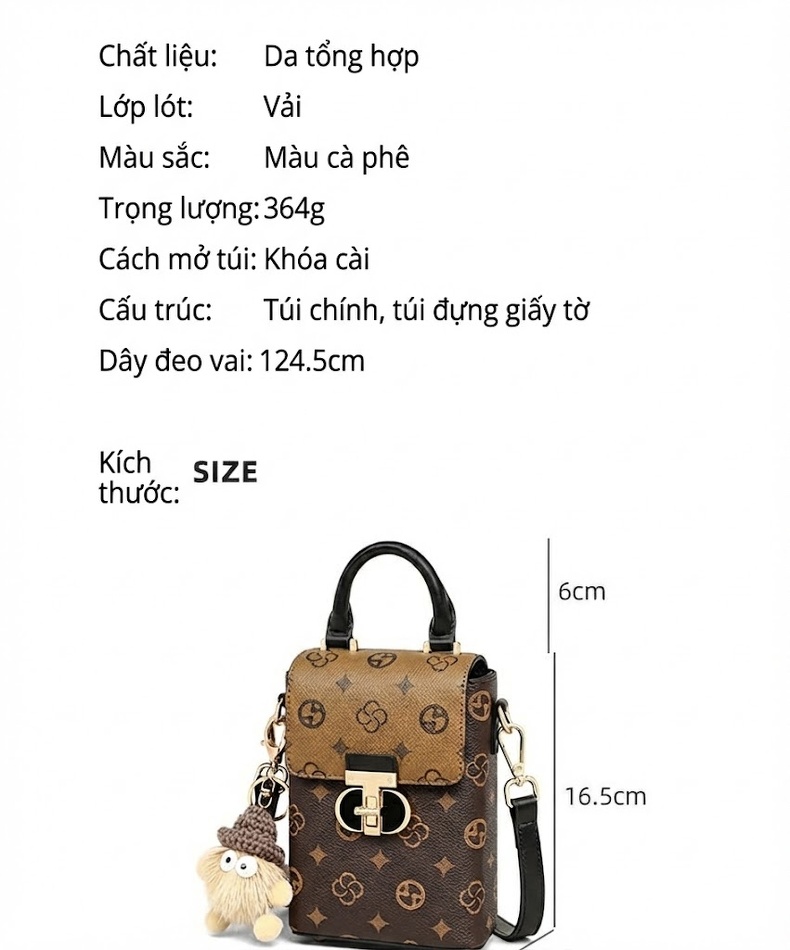 Túi Đeo Chéo Nữ Mini Thiết Kế Nhỏ Gọn Phong Cách Thời Trang Màu Nâu, Đen chi tiết 4