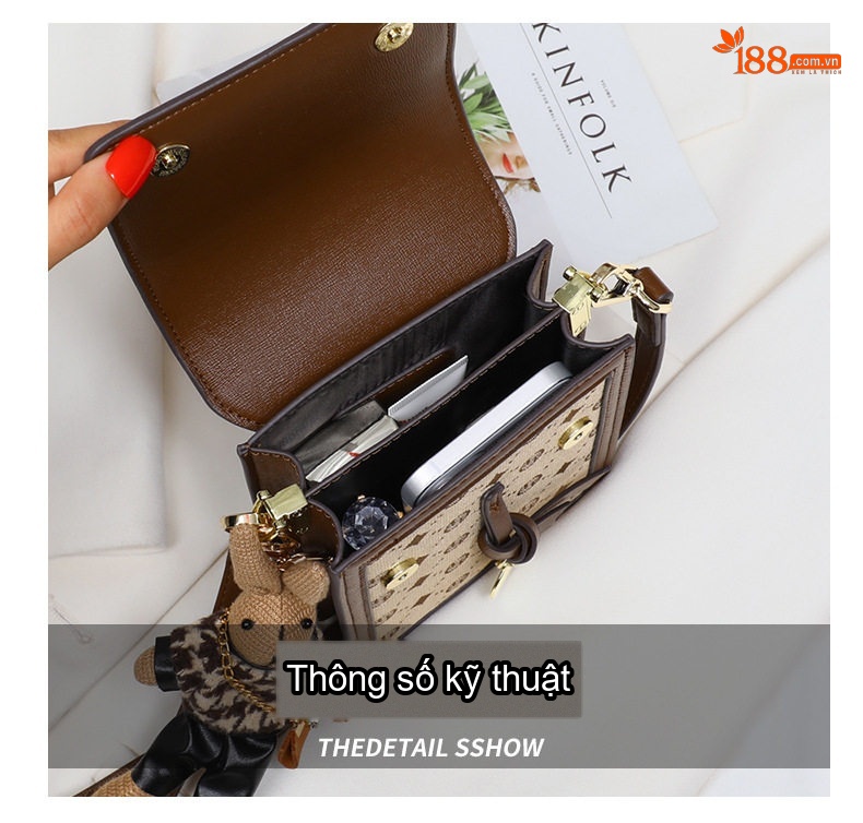 Túi Đeo Chéo Nữ Mini Thiết Kế Sang Trọng Cao Cấp Màu Nâu, Be chi tiết 7