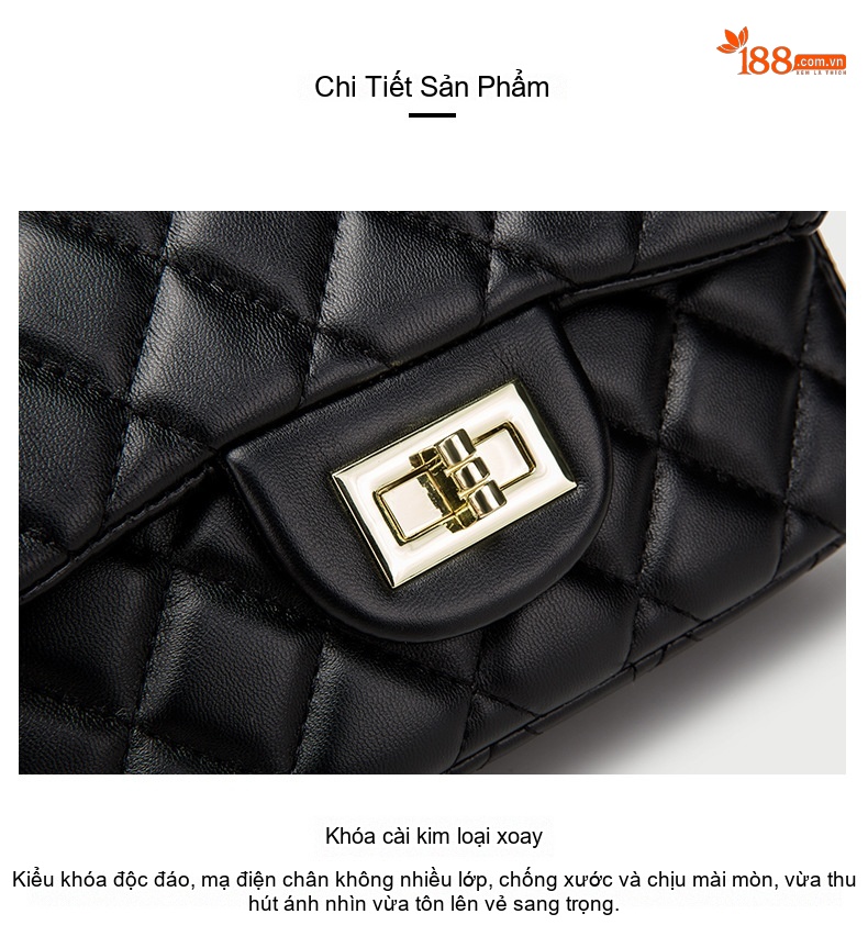 Túi Đeo Chéo Nữ Mini Trám Ô Dây Xích Da Bóng Phong Cách Tiểu Hương Màu Đen, Trắng, Đỏ, Hồng... chi tiết 13