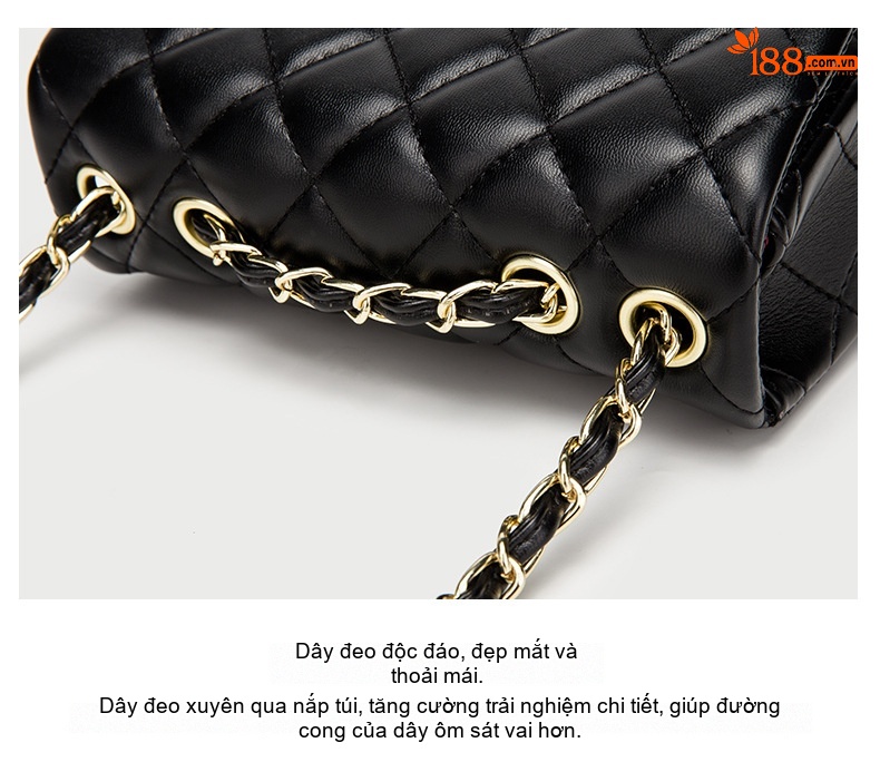 Túi Đeo Chéo Nữ Mini Trám Ô Dây Xích Da Bóng Phong Cách Tiểu Hương Màu Đen, Trắng, Đỏ, Hồng... chi tiết 14