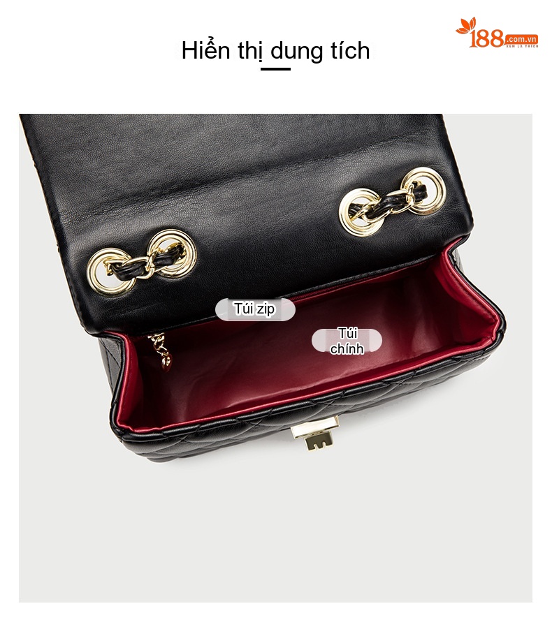 Túi Đeo Chéo Nữ Mini Trám Ô Dây Xích Da Bóng Phong Cách Tiểu Hương Màu Đen, Trắng, Đỏ, Hồng... chi tiết 47