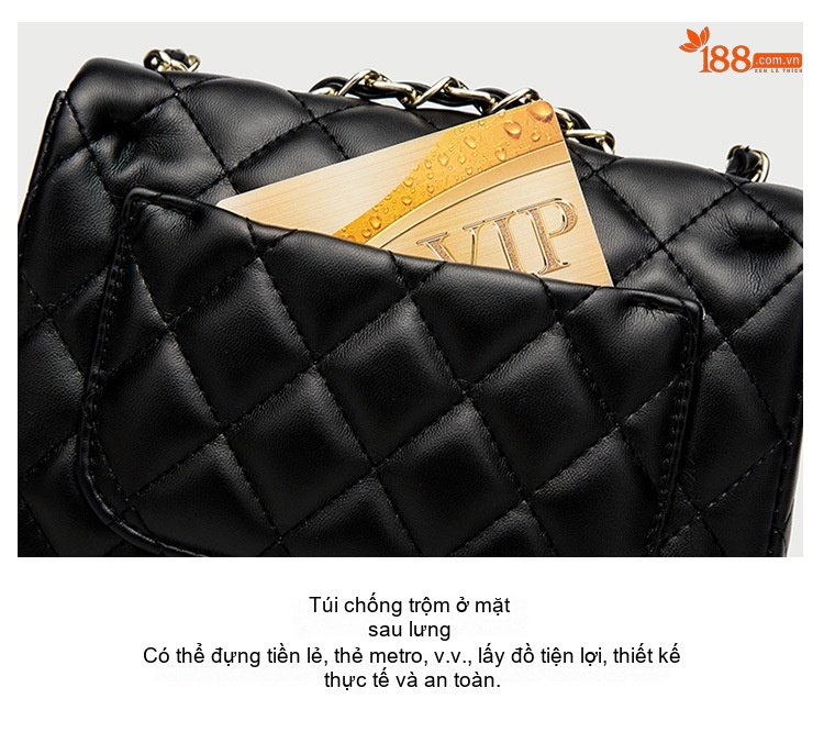 Túi Đeo Chéo Nữ Mini Trám Ô Dây Xích Da Bóng Phong Cách Tiểu Hương Màu Đen, Trắng, Đỏ, Hồng... chi tiết 50