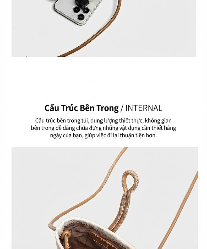 Túi Đeo Chéo Nữ Mini Vải Dệt Nhỏ Gọn Màu Be chi tiết 11