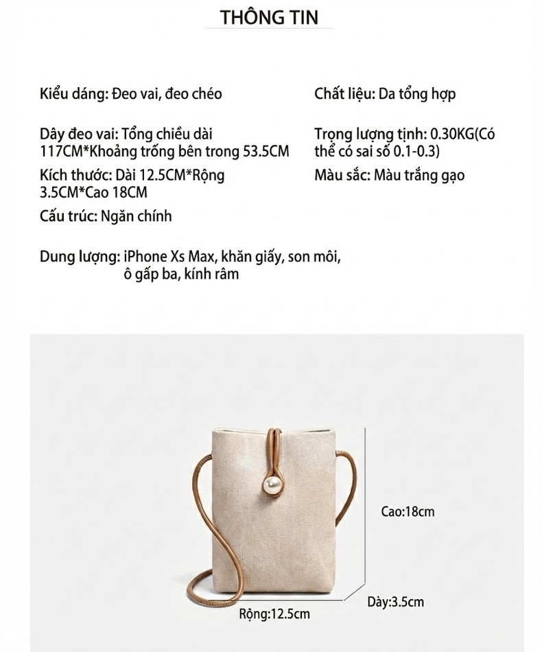 Túi Đeo Chéo Nữ Mini Vải Dệt Nhỏ Gọn Màu Be chi tiết 9