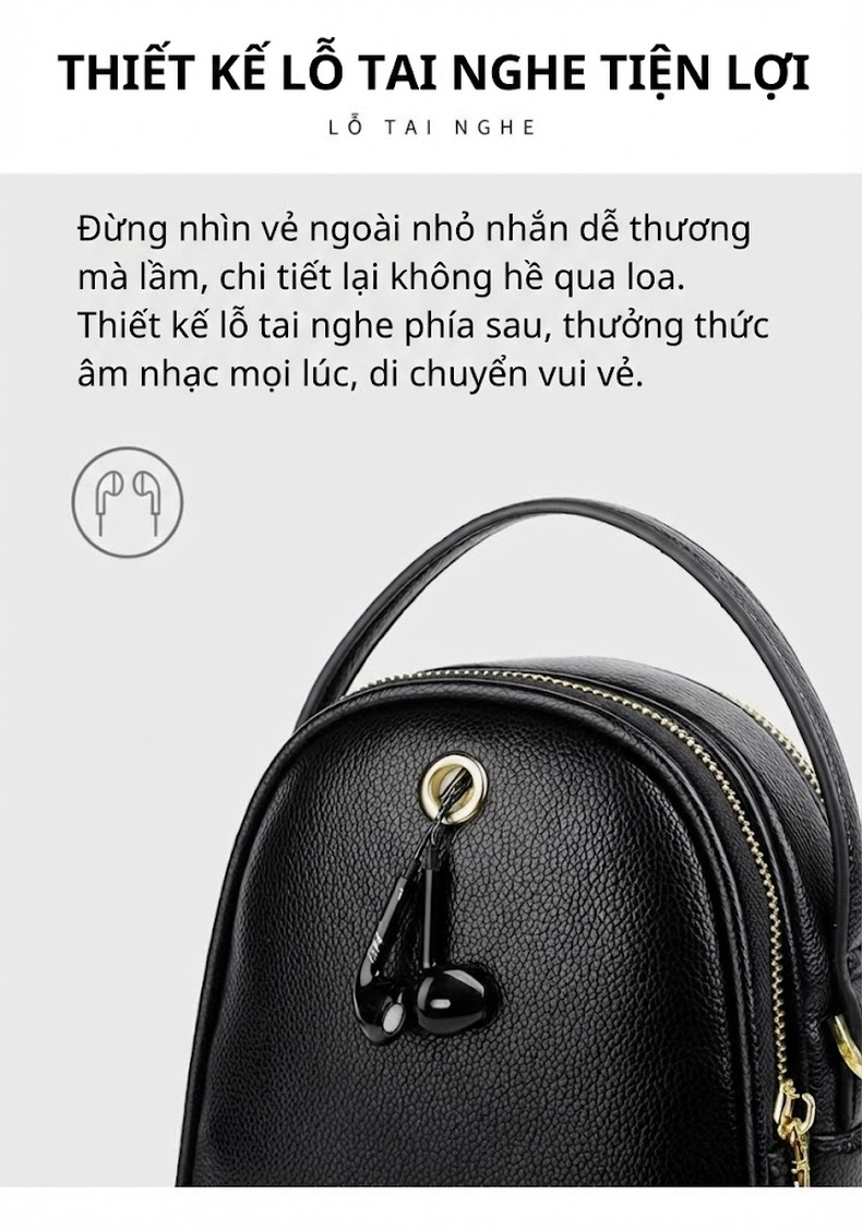 Túi Đeo Chéo Nữ Nhiều Ngăn Da Mềm Mại Thời Trang Màu Đen chi tiết 5