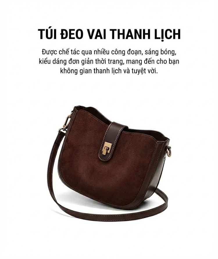 Túi Đeo Chéo Nữ Nỉ Dáng Yên Ngựa Phong Cách Retro Màu Nâu chi tiết 1