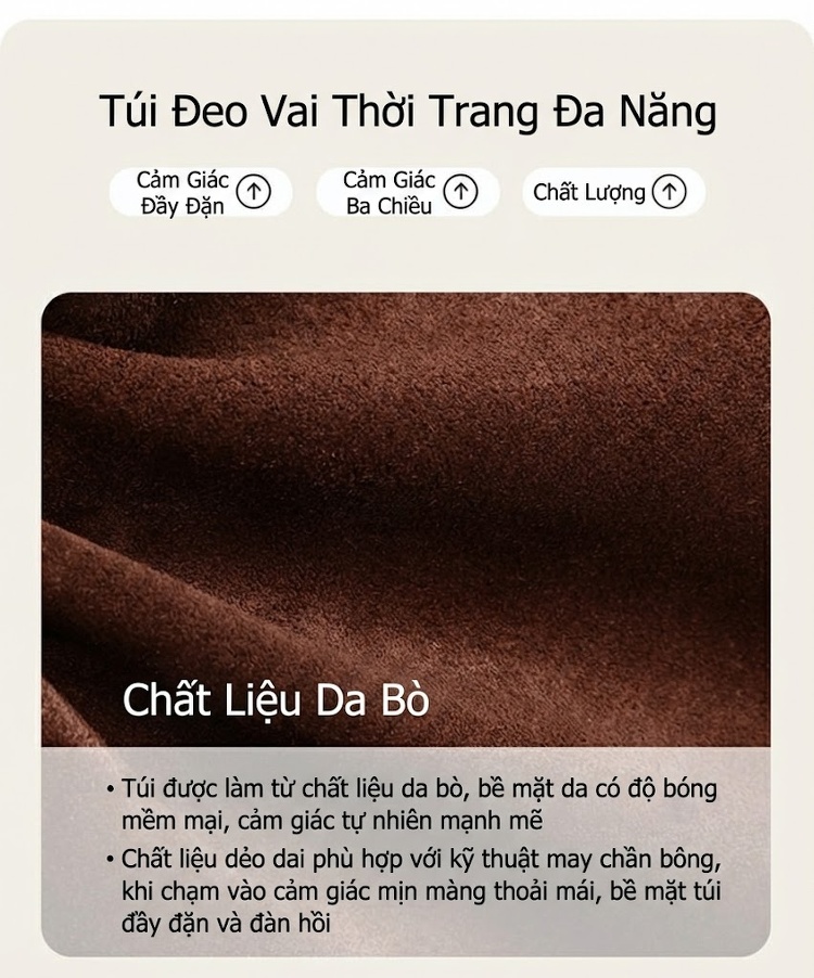 Túi Đeo Chéo Nữ Nỉ Dáng Yên Ngựa Phong Cách Retro Màu Nâu chi tiết 2