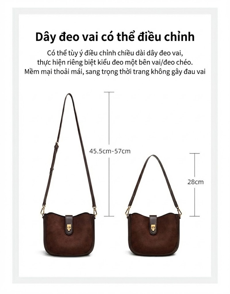 Túi Đeo Chéo Nữ Nỉ Dáng Yên Ngựa Phong Cách Retro Màu Nâu chi tiết 5