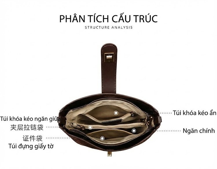 Túi Đeo Chéo Nữ Nỉ Dáng Yên Ngựa Phong Cách Retro Màu Nâu chi tiết 7