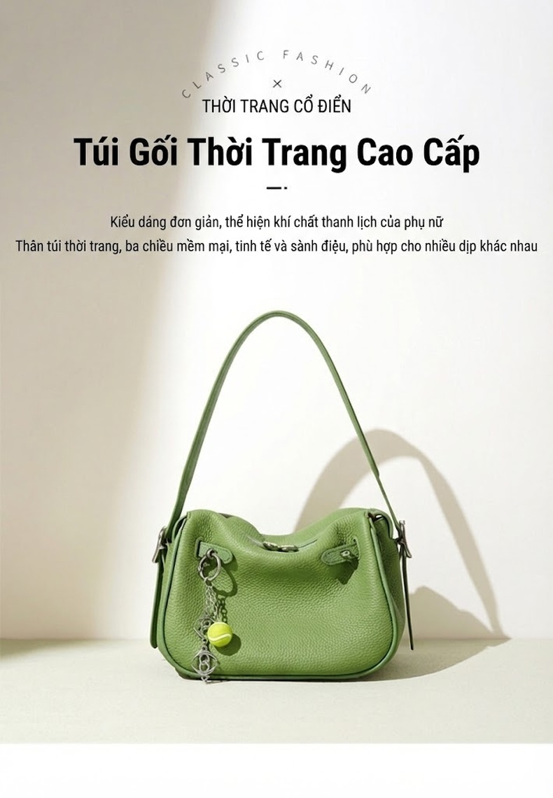 Túi Đeo Chéo Nữ Thiết Kế Gối Bầu Dục Nhỏ Gọn Phong Cách Thời Trang Màu Xanh Lá, Be, Trắng, Đen chi tiết 2