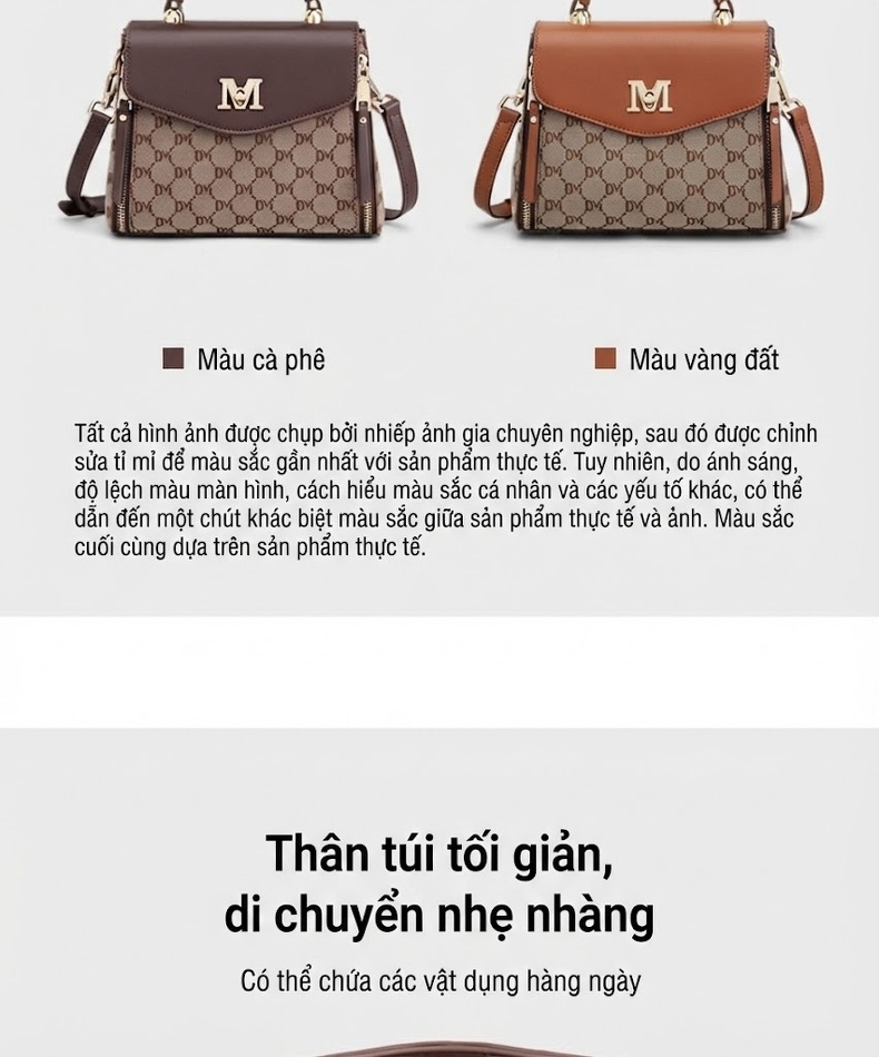 Túi Đeo Chéo Nữ Thiết Kế Nhỏ Gọn Da Bóng Cao Cấp Màu Nâu, Be chi tiết 9