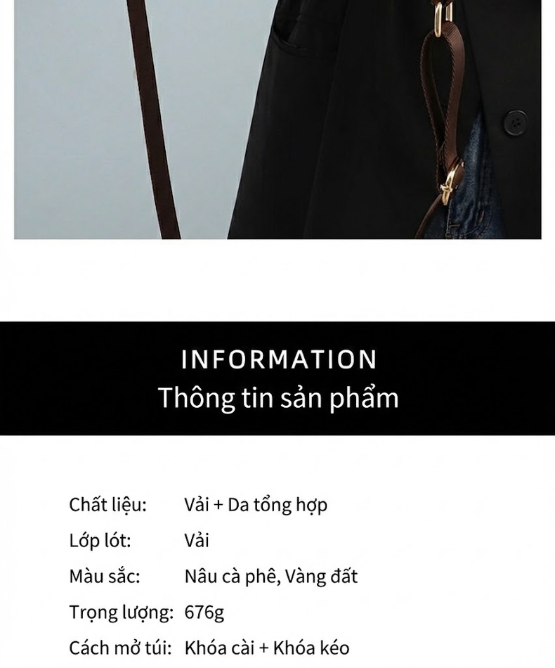 Túi Đeo Chéo Nữ Thiết Kế Nhỏ Gọn Da Bóng Cao Cấp Màu Nâu, Be chi tiết 6