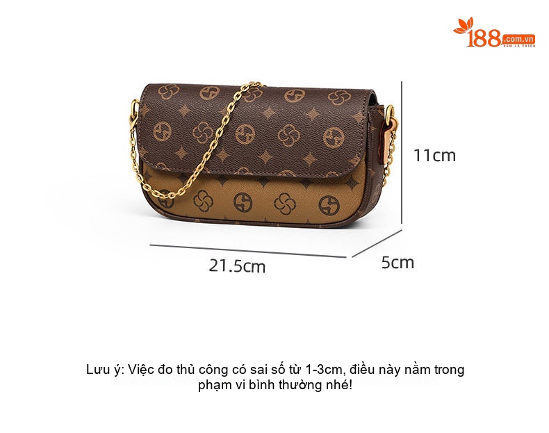 Túi Đeo Chéo Nữ Thiết Kế Tiểu Thư Quai Xích Họa Tiết Màu Nâu Đậm, Nâu Nhạt chi tiết 7