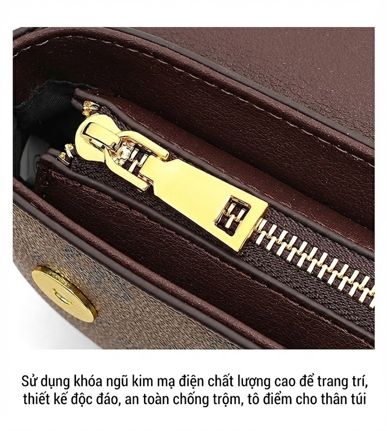 Túi Đeo Chéo Nữ Thiết Kế Tiểu Thư Quai Xích Họa Tiết Màu Nâu Đậm, Nâu Nhạt chi tiết 14