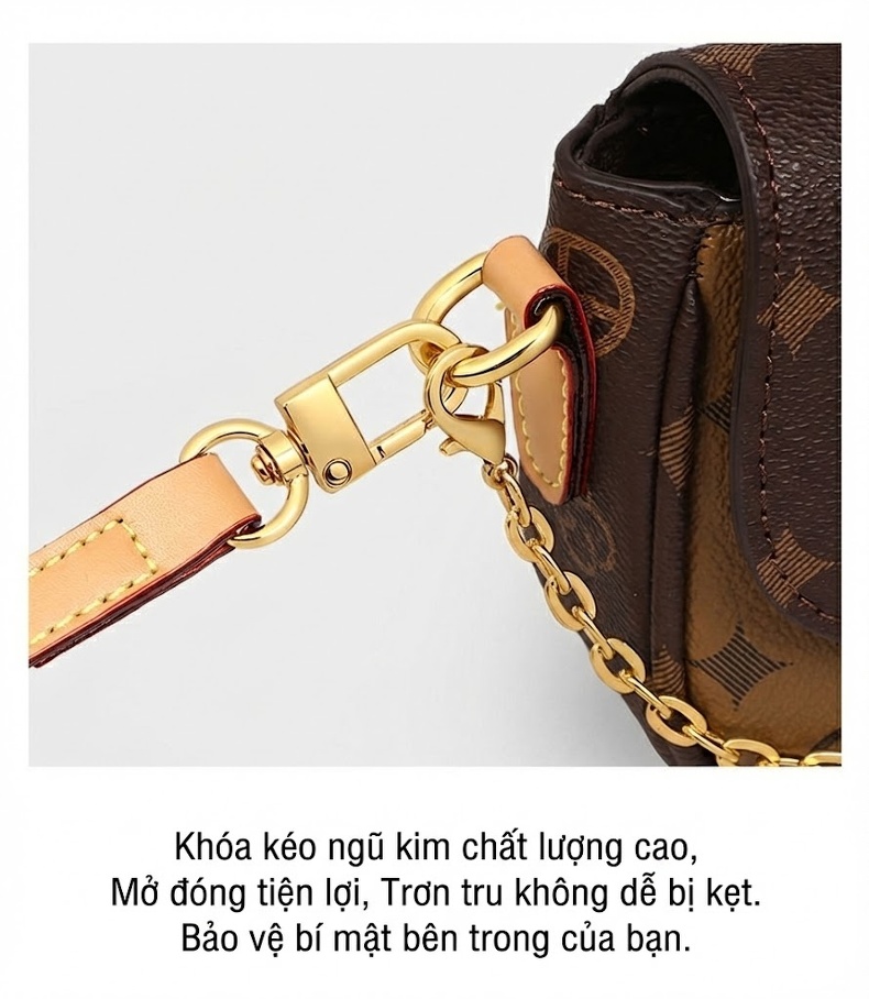 Túi Đeo Chéo Nữ Thiết Kế Tiểu Thư Quai Xích Họa Tiết Màu Nâu Đậm, Nâu Nhạt chi tiết 15