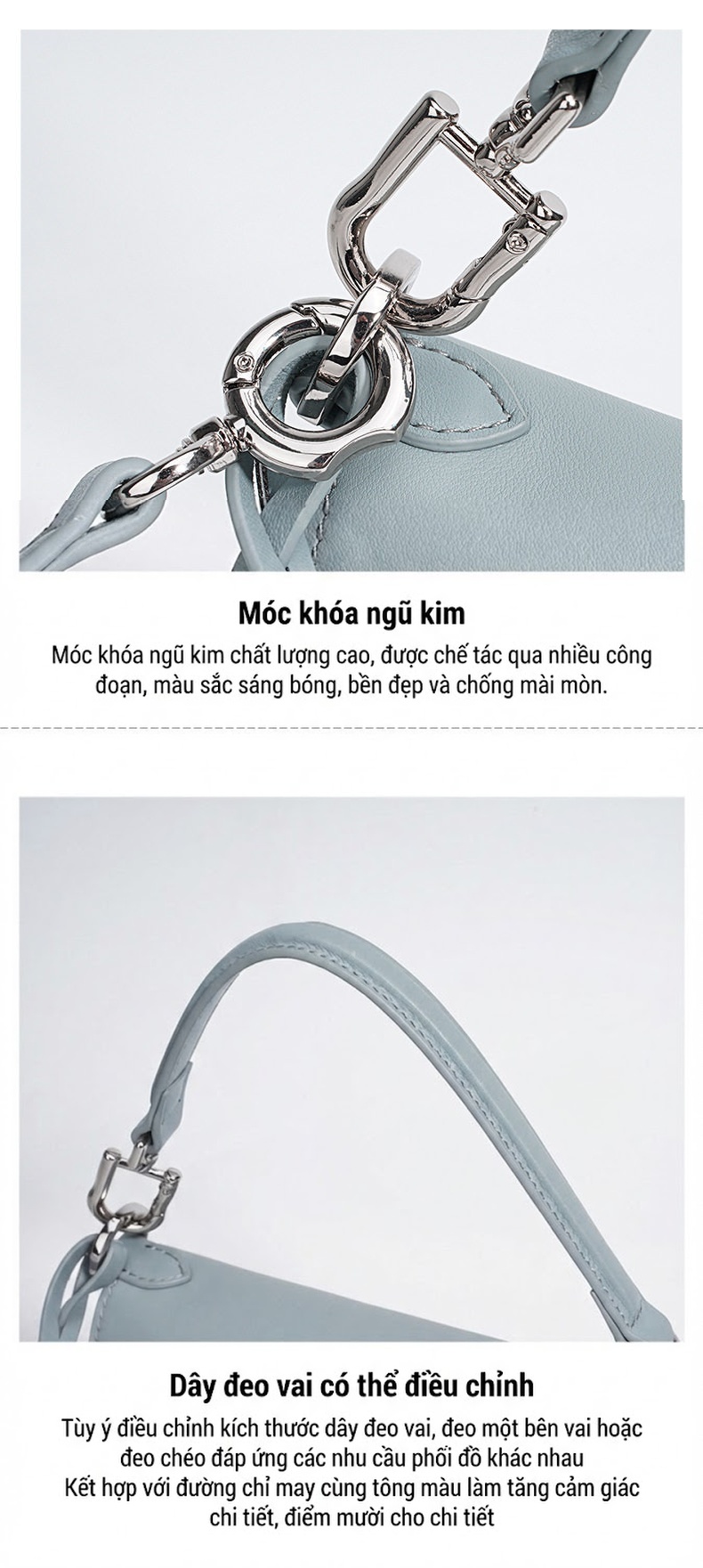 Túi Đeo Chéo Nữ Thiết Kế Tối Giản Da Bóng Khóa Gài Cao Cấp Màu Xanh, Đen chi tiết 11