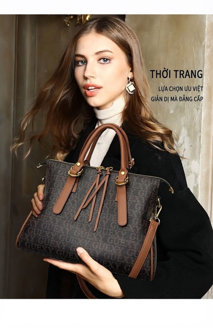 Túi Đeo Chéo Nữ Thời Trang Da Bóng, Túi Tote Nữ Lớn Đựng Đồ Màu Nâu, Đen chi tiết 1