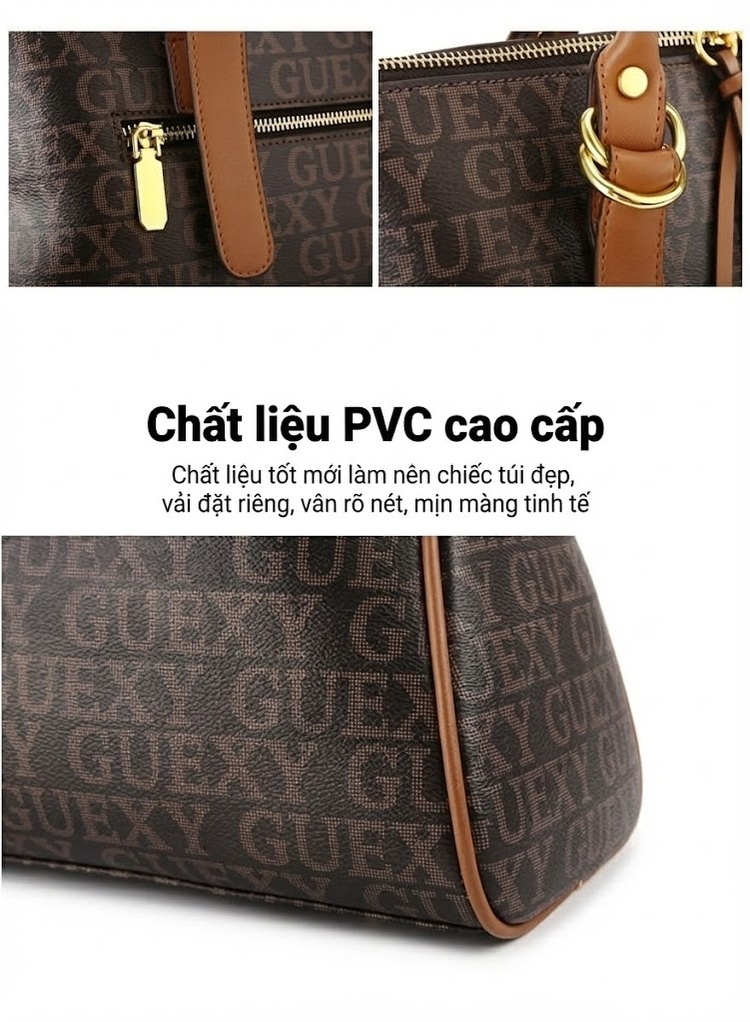 Túi Đeo Chéo Nữ Thời Trang Da Bóng, Túi Tote Nữ Lớn Đựng Đồ Màu Nâu, Đen chi tiết 3