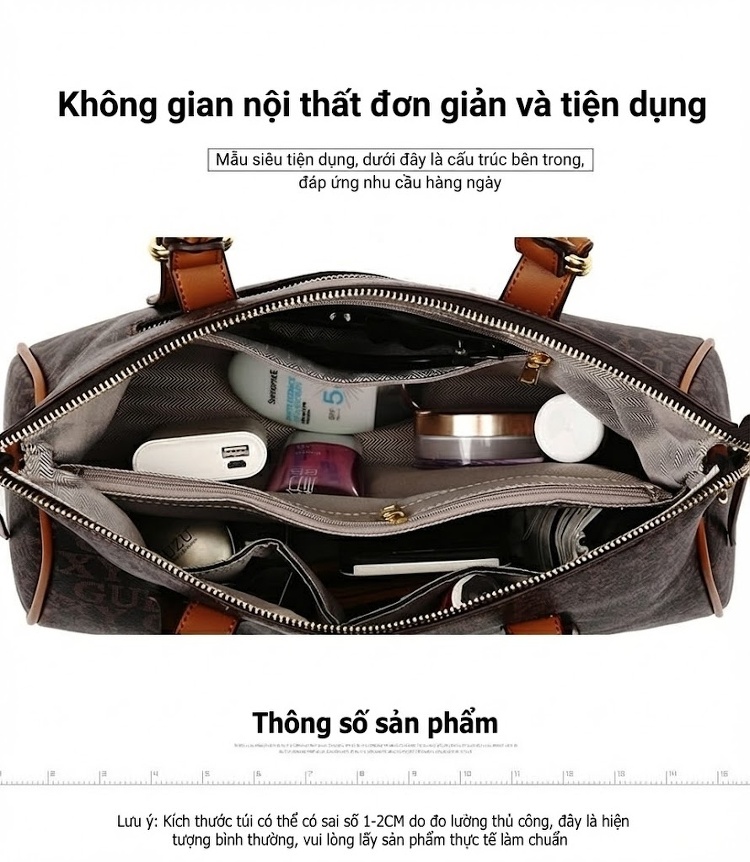 Túi Đeo Chéo Nữ Thời Trang Da Bóng, Túi Tote Nữ Lớn Đựng Đồ Màu Nâu, Đen chi tiết 4