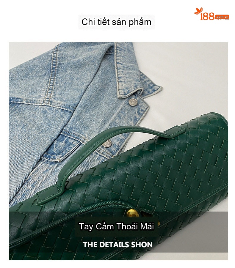 Túi Đeo Chéo Nữ Thủ Công Đan Dây Sức Chứa Lớn Phong Cách Thời Trang Màu Xanh Lá, Nâu chi tiết 4