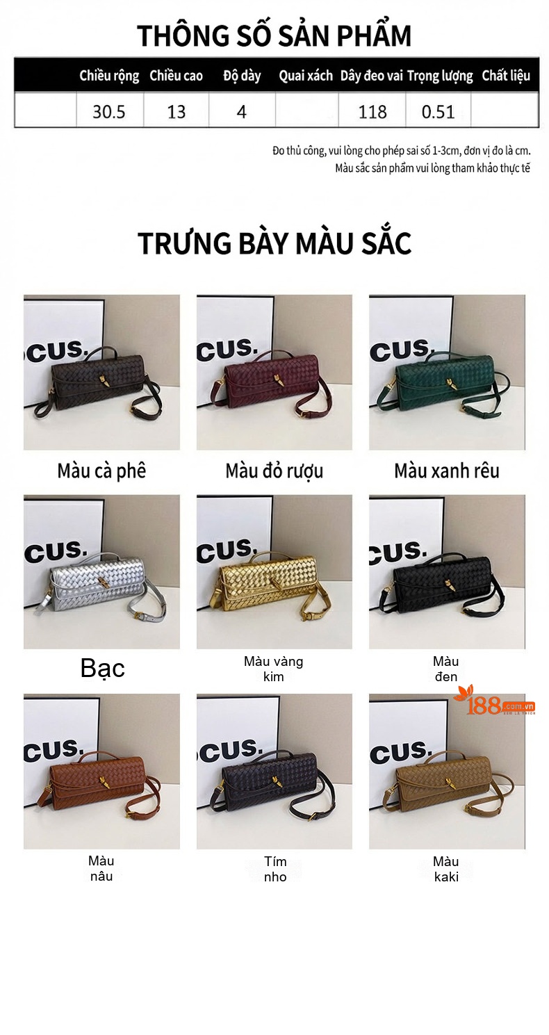 Túi Đeo Chéo Nữ Thủ Công Đan Dây Sức Chứa Lớn Phong Cách Thời Trang Màu Xanh Lá, Nâu chi tiết 3