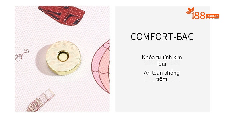 Túi Đeo Chéo Nữ Túi Đeo Vai Mini Dây Xích Họa Tiết Màu Trắng, Hồng chi tiết 4