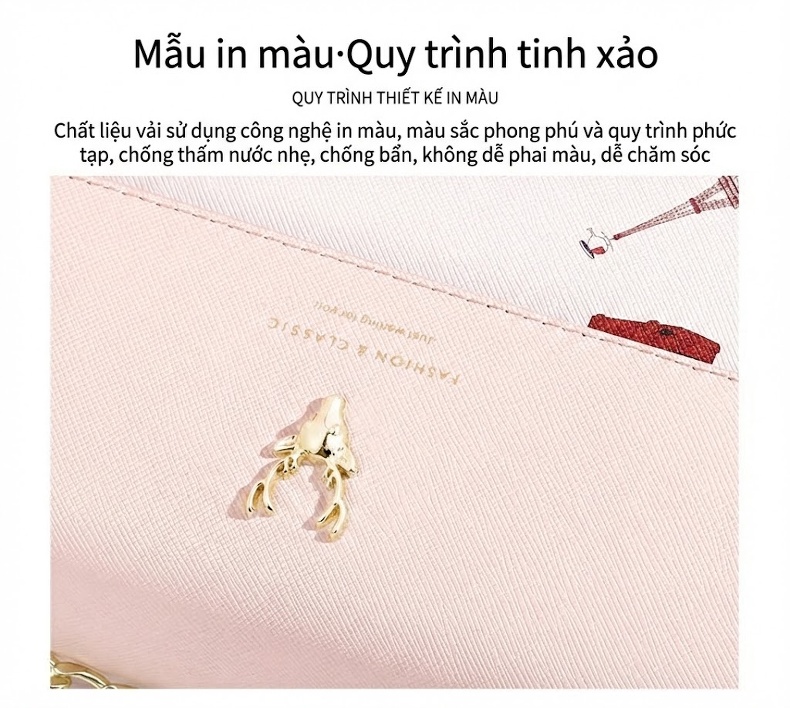 Túi Đeo Chéo Nữ Túi Đeo Vai Mini Dây Xích Họa Tiết Màu Trắng, Hồng chi tiết 5