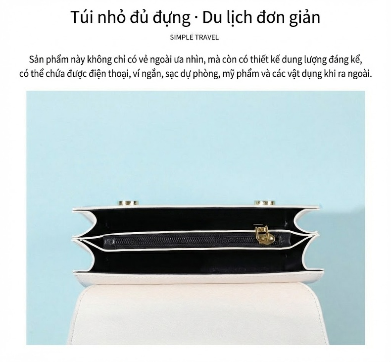 Túi Đeo Chéo Nữ Túi Đeo Vai Mini Dây Xích Họa Tiết Màu Trắng, Hồng chi tiết 7