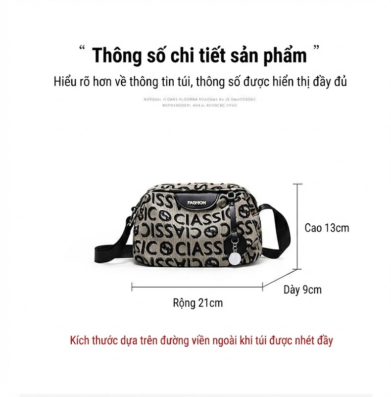 Túi Đeo Chéo Nữ Vải Canvas Dáng Túi Kẹp Nách, Túi Ngực Nhỏ Màu Đen, Be chi tiết 8
