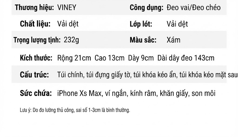 Túi Đeo Chéo Nữ Vải Canvas Dáng Túi Kẹp Nách, Túi Ngực Nhỏ Màu Đen, Be chi tiết 9