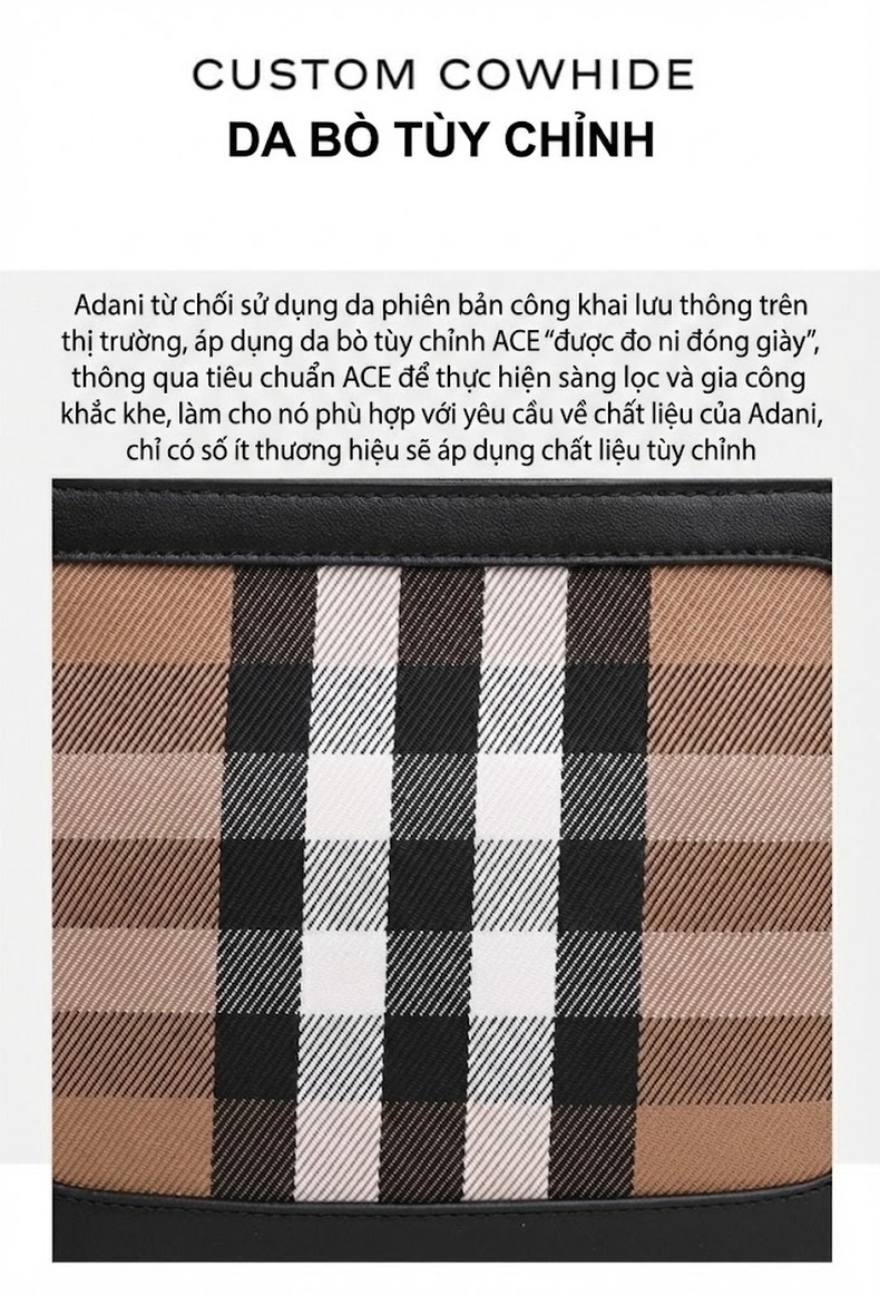 Túi Đeo Chéo Nữ Vải Canvas Kẻ Ô phối Da Bò Màu Đen, Nâu chi tiết 9