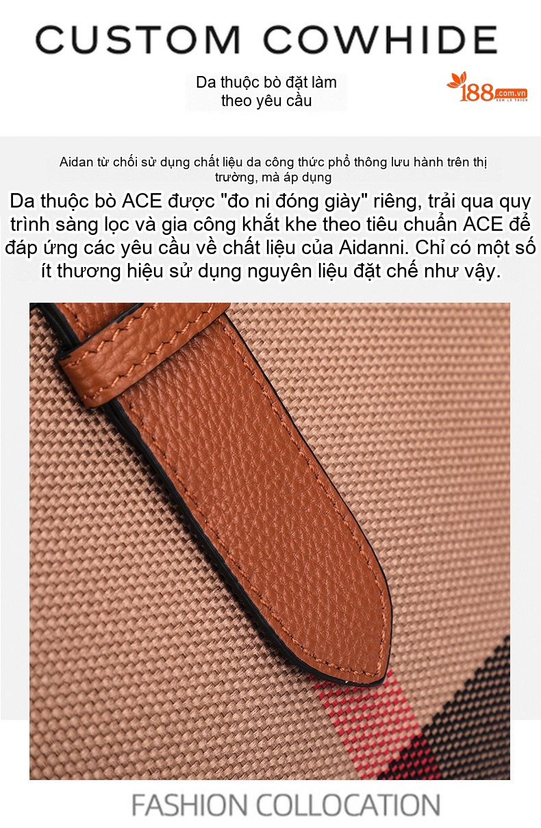Túi Đeo Chéo Nữ Vải Canvas Kẻ Ô Vuông Phối Da Bò Màu Caramel, Nâu, Đen chi tiết 10